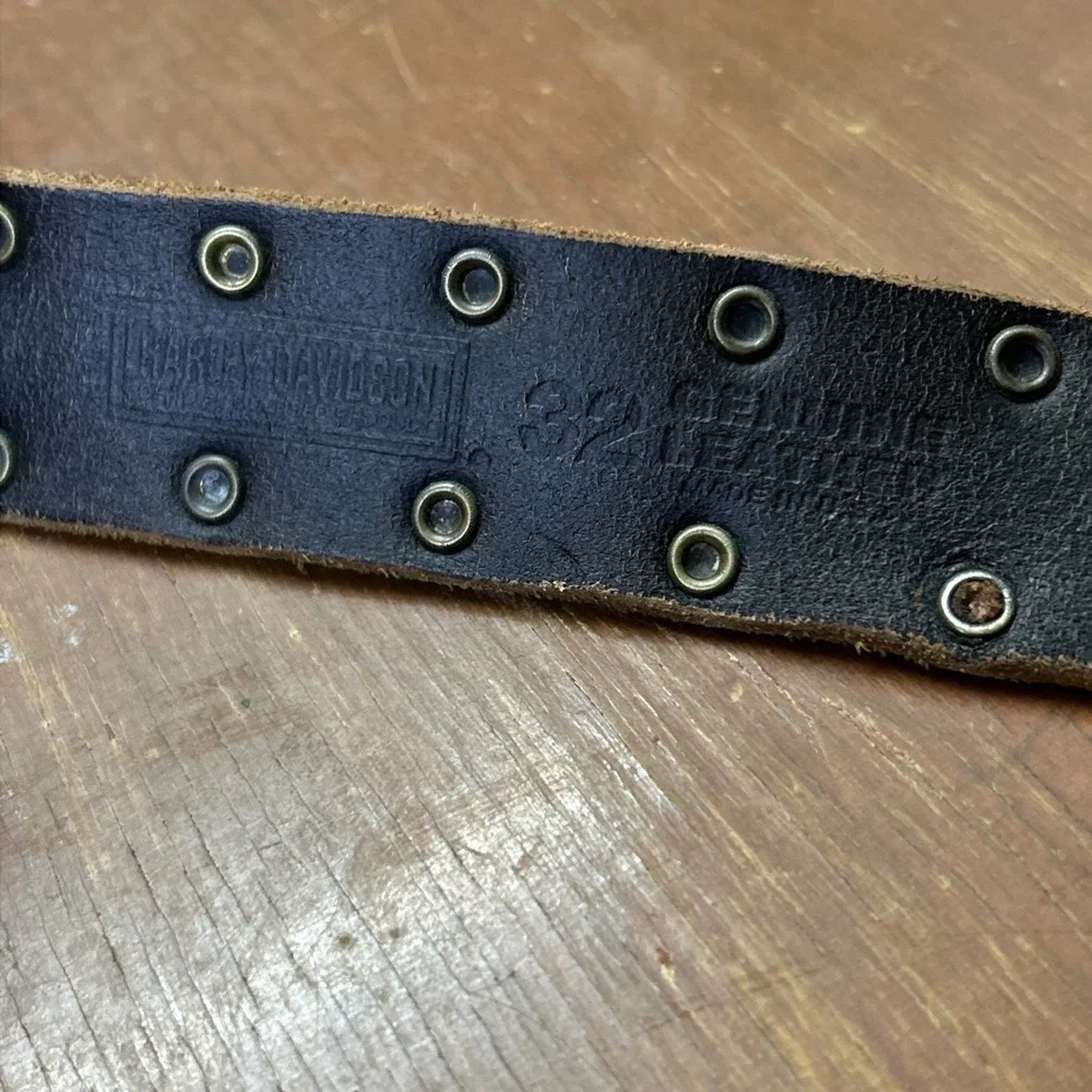 Vintage Harley Davidson Leather Belt Brass Buckle Rivets Made USA Sz 32